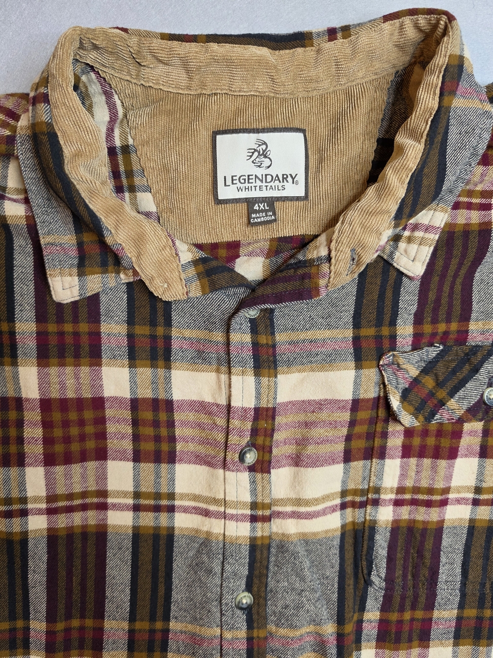 Legendary Whitetails Men's Plaid Flannel Shirt - Beige & Burgundy Size 4XL